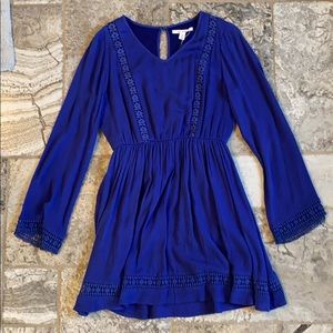 Blue Long Sleeve, Crotchet detailed dress